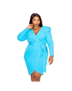 Платье миди с подкладкой и запахом на плечах, бирюзовый Fashnzfab