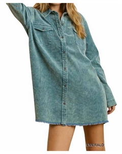 Платье-куртка из денима Stone Wash в изумрудно-зеленом цвете Umgee