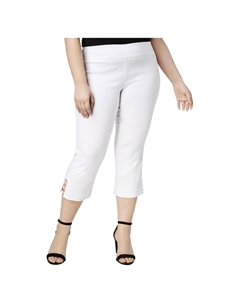 Плюс женские укороченные брюки-капри с сетчатым подолом, белый Jm collection