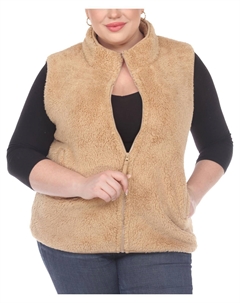 Плюс женский искусственный мех теплый верхняя одежда жилет, коричневый White mark