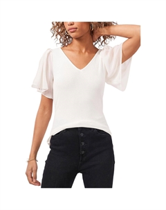 Женский ребристый пуловер с V-образным вырезом, цвет soft white 1.state