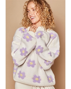 Узор «Ромашка» свитер с заниженной линией плеч, кремовый Fashnzfab