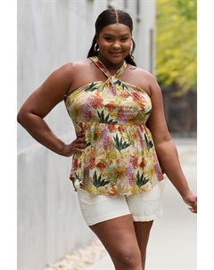 Топ-халтер с цветочным принтом в натуральную величину зеленого цвета Fashnzfab