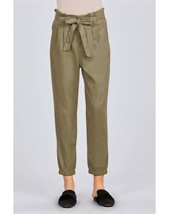 Длинные льняные брюки с эластичным подолом и бантом, оливковый Fashnzfab