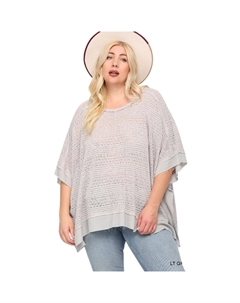 Легкий трикотажный и тканый комбинированный свободный топ с рукавом-пончо, светло-серый Fashnzfab