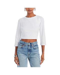 Женская укороченная футболка с круглым вырезом и длинными рукавами, цвет optic white cream Redone