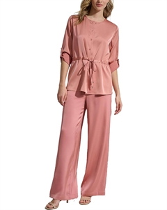 Женский атласный топ с завязкой на талии и пуговицами, цвет desert rose Calvin klein