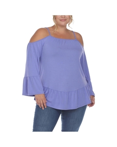 Плюс Женский Крестьянский Топ с Оборками Подол Открытые Плечи, фиолетовый White mark