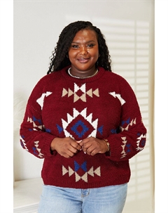 Ацтекский мягкий пушистый свитер полного размера, цвет wine Fashnzfab