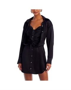 Женское шелковое платье-рубашка с пуговицами спереди, черный Alexander wang