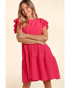 Платье полного размера с короткими рукавами, сборками и оборками, с карманами, фуксия Fashnzfab