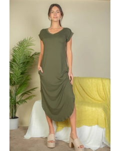 Длинное платье с V-образным вырезом и скрытым карманом, оливковый Fashnzfab