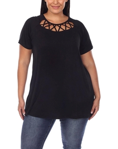 Женская блузка с круглым вырезом и вырезом Plus, черный White mark