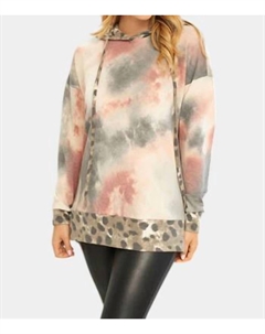 Толстовка с капюшоном Tie Dye & Leopard в угольно-лиловом цвете White birch