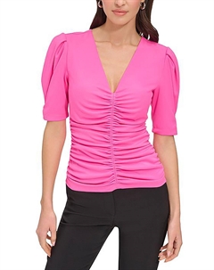 Женский пуловер с V-образным вырезом и сборками, цвет shckng pnk Dkny