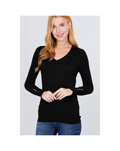 Свитер с V-образным вырезом и заклепками, черный Fashnzfab