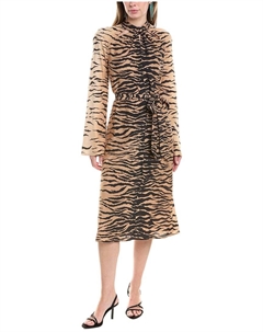 Платье-миди из смесового шелка с узором Knotted, коричневый St. john