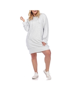 Плюс Женское Мини Платье-Свитшот С Капюшоном, цвет heather grey White mark