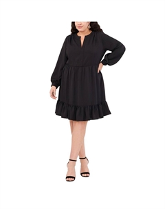 Плюс Женское металлизированное платье длиной до колена в стиле бэби-долл, цвет rich black Vince camuto