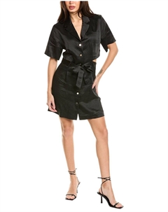 Мини-платье с вырезом из льняной смеси, черный Sandro