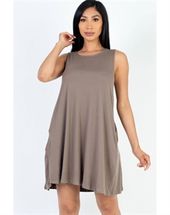 Женское удобное мини-платье без рукавов с расклешенным кроем, серо-коричневый Fashnzfab
