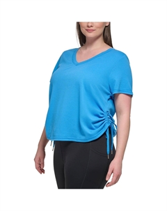 Плюс Женский пуловер с V-образным вырезом и сборками, синий Calvin klein performance