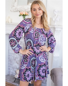 Мини-платье с длинными рукавами и принтом, с короткой подкладкой, фиолетовый Fashnzfab