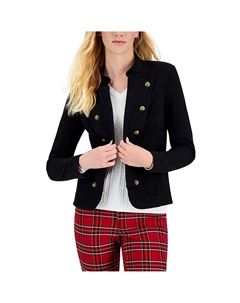 Женский двубортный пиджак в стиле милитари с открытым передом, черный Tommy hilfiger