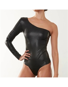 Боди из искусственной кожи с длинным рукавом и одним плечом черного цвета Commando