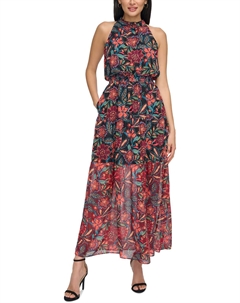 Женское длинное платье макси со сборками, цвет black multi Vince camuto