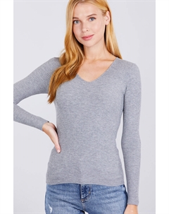 Свитер из вискозы в рубчик с V-образным вырезом, цвет heather grey Fashnzfab