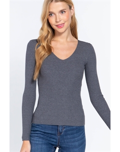 Свитер из вискозы в рубчик с V-образным вырезом, цвет heather charcoal grey Fashnzfab
