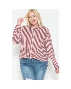 Рубашка из хлопка с многополосным узором и боковыми разрезами, красный Fashnzfab