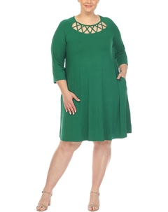 Плюс Женское Трикотажное Платье Миди Swing, зеленый White mark