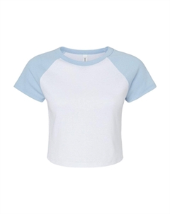Женская футболка реглан с микро-рубчиком для малышей, белый/голубой Bella+canvas