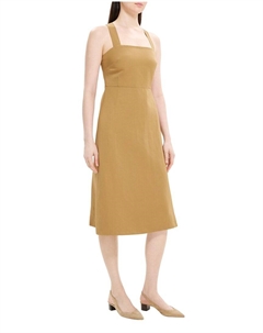 Платье миди с перекрещивающимися бретелями на спине из льна, цвет tan Theory