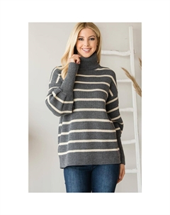 Плотный трикотажный свитер с полосатым воротником-стойкой, серый Fashnzfab