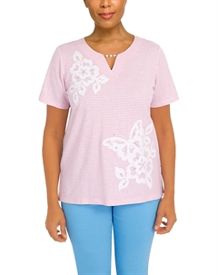 Женский полосатый цветочный пуловер-топ, розовый Alfred dunner