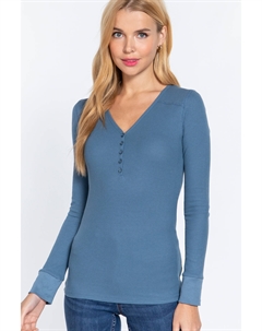 Длинный Slv V-образный вырез с застежкой Термотоп, цвет steel blue Fashnzfab