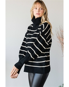 Плотный трикотажный свитер с полосатым воротником-стойкой, черный Fashnzfab