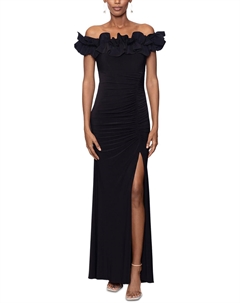 Женское вечернее платье с открытыми плечами и оборками Xscape
