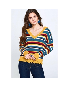 Разноцветный полосатый вязаный свитер, цвет multi/mustard Fashnzfab