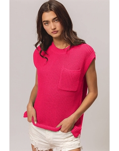 Верхняя часть свитера с накладным карманом и рукавом-крылышком, фуксия Fashnzfab