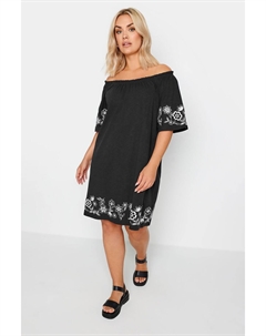Платье бардо из 100% хлопка с вышивкой, черный Yours curve