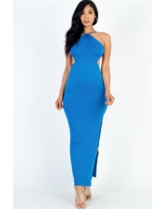 Женское Платье Макси с Открытой Спиной и Разрезом На Бедре, цвет skydiver Fashnzfab