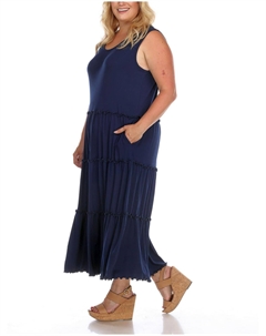 Плюс Женское Платье Миди Миди С Круглым Вырезом, темно-синий White mark