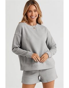 Комплект из полноразмерного фактурного топа с длинными рукавами и шорт на завязках, цвет cloudy blue Fashnzfab