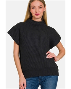 Свитер с коротким рукавом и воротником-стойкой, черный Fashnzfab