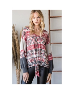 Красивый свитер с длинными рукавами и ацтекским принтом, красный Fashnzfab