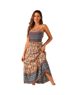 Платья с цветочным принтом в стиле бохо для женщин. Летнее платье трапециевидной формы с бретельками и струящимся копчиком., цвет Apricot Allegra k